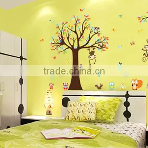 Jungle Zoo Animal Girafee, Elephant, Lion, Zebra and Monkey Having Party on Tree Monkey Wall Decal Owl Zoo Wall Decal thumbnail-4