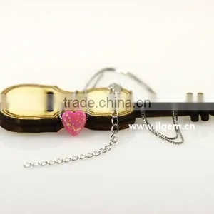 Beautiful 925 Sterling Silver Chain With Synthetic Pink Heart Opal Pendant Necklace thumbnail-4
