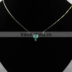 Synthetic Kiwi Green Opal Cross Pendant With 18K Plated 925 Sterling Silver Chain Necklace thumbnail-5