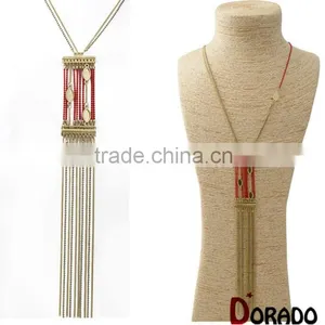 2014 Bead Tassel Alloy Pendant Dainty Long Tassel Necklace Set thumbnail-1