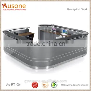 Glossy Black and Grey Tetragonum Black Reception Counter Table Design thumbnail-1