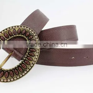 2015 Vintage Style Women's Fashion PU Brand Belt With Rhinestone Circle Shape Buckle thumbnail-3