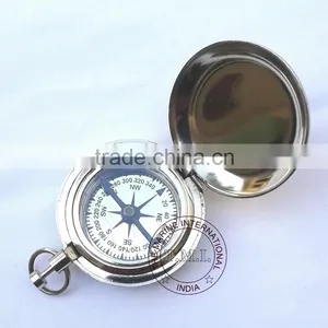 BRASS DALVEY COMPASS - NAUTICAL COMPASS WITH LID - CHROME COMPASS WITH LID - PUSH BUTTON COMPASS thumbnail-1