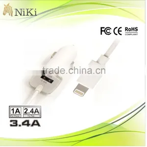 High Quality Usb2.0 Car Charger With 8pin USB Sync Data Cable for IPhone 5s 6 Plus Ipad thumbnail-1