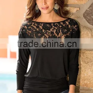 2016 Indian Dubai Modern Lace Splicing Chiffon Ruffled Loose Plus Size Tops White Blouses for Women Ladies Girls Cheap Clothes thumbnail-3