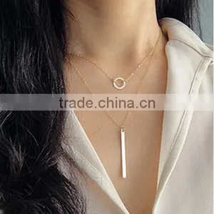 Fashion Gold Bar Circle Pendant Charm Plated Wedding Chain Necklace Jewelry thumbnail-1