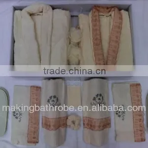 HIgh Quality Classical 100% Cotton Terry Bathrobe Slippers Gift Set thumbnail-1