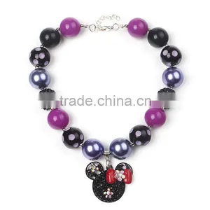 Purple Mickey Necklace and Satin Lace Flower Bowknot Hairband Baby Pendant Crystal Girl Necklace thumbnail-2