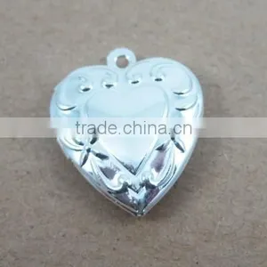 19mm Flower Engraved Vintage Brass Silver Heart Photo Locket Charm 1132007 thumbnail-1