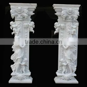 Luxurious White Marble Pillars With Figures Statue thumbnail-1