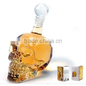 Haonai Wholesale 750ml 1000ml Glass Vodka Whisky Wine Skull Bottles With Stopper thumbnail-6