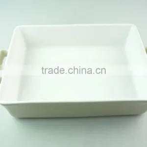 Stocklot Rectangular Shape White Ceramic Bakeware With Handles thumbnail-2