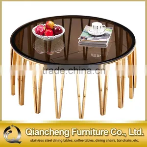 Fancy Black Glass Champagne Gold Coffee Table for Hotel thumbnail-1