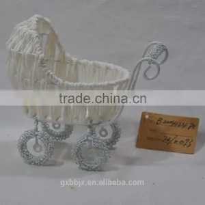Handmade Woven Paper Rope Miniature Baby Carriage Basket thumbnail-1