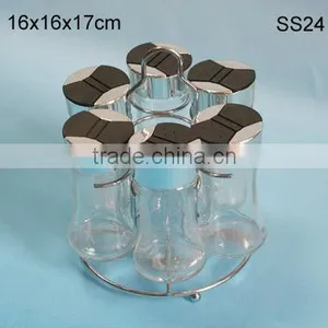 6pcs/set Clear Pepper and Salt Glass Spice Jar Set With Metal Frame thumbnail-1
