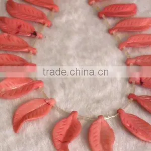 Pink Leaf Shape Natural Loose Coral Beads thumbnail-1