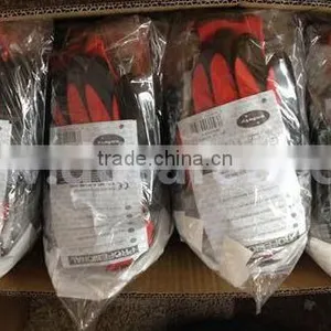 13G Red Nylon Polyester Knitting Working Gloves Black Latex Crinkle Palm Coated Safety Gloves thumbnail-2