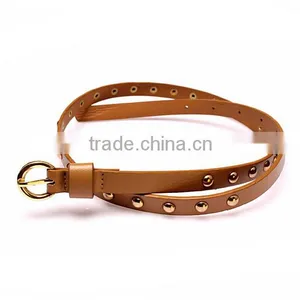 Wholesale Rivet Decorated Ring Buckle Girl Thin PU Waist Belt thumbnail-2