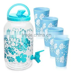 Outdoor Colorful Printing 1 Gallon Plastic Water Dispenser w/ Valve - 4 Extra Cups thumbnail-1