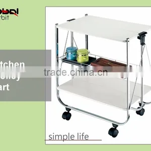 Kitchen Stainless Steel Serving Cart Food Wooden 3 Tier Shelf Rolling Wheels thumbnail-4