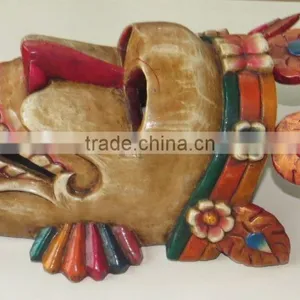 Hand Crafted Wooden Mask of Tribal Face Wall Hanging Made In Nepal thumbnail-3