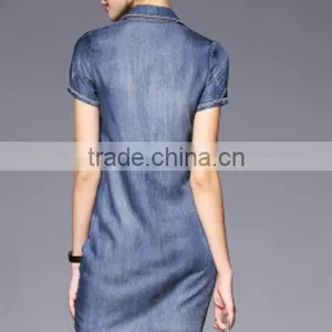 New Desgin Navy Button Mini Denim A Line Skirt for Teen Women/Cotton Short Sleeved Skirt thumbnail-2