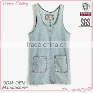 2015 Summer Sleeveless Women's Clothing Garment Apparel Direct Factory OEM/ODM Manufacturing Modern Design Blouse in Jean thumbnail-1
