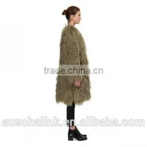 Best Selling Fashion Green Sheepskin Long Coats for Ladies thumbnail-2
