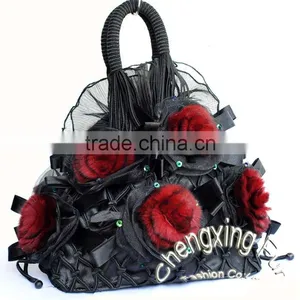 CX-H-30C Genuine Rex Fur Flower Evening Bag thumbnail-1