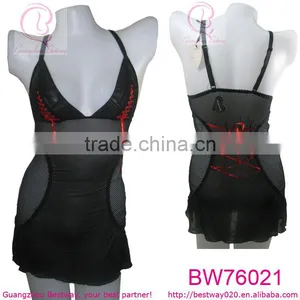 Fantacy Sexy Women Black Transparent Lingerie With Red Ribbon thumbnail-1