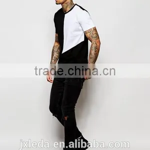Fashion Men Cut & Sew Square Panel Round Collar Short Sleeve Plain T-shirt Wholesale Custom Factories thumbnail-4