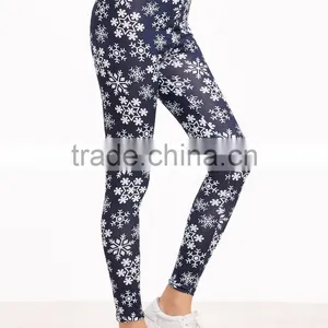Navy Snowflake Print Leggings Polyester Spandex Outwear Sublimation Print Skinny Gym Jogger Customized Long Pants thumbnail-2