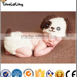 NPT22 Tinalulingwhite and Brown Colors Dog Design Handmade Knitting Suit Newborn Baby Photography Props thumbnail-1