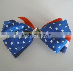 4inch National Day Hair Bow Clips/ribbon Bow Clips/hair Bow With Stain Ribbon thumbnail-1