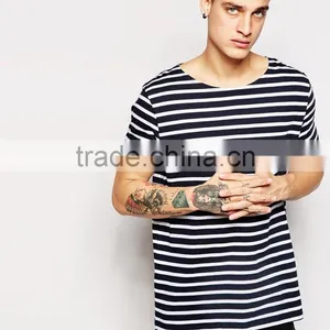 Black and White Stripe T-shirt in Relaxed Fit With Boat Neck thumbnail-1