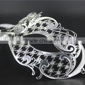 Laser Cut Metal Venetian Mask Masquerade Mardi Gras Silver Gold With Rhinestone thumbnail-2
