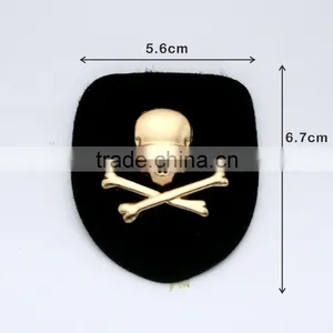 Black PU Leather Label With Gold Metal Alloy Logo Skull Design Patches for Jeans/jacket PLB-016 thumbnail-1