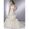 High Quality Taffeta Lace Material Appliqued Strapless Ruched Bridal Wedding Gown Custom Made thumbnail-1