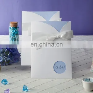 Light Sky Blue 1111 Greeting Card Wedding Invitation Card With Ribbon thumbnail-1
