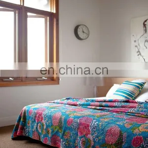Fruit Print Kantha Quilt Indian Tropical Kantha Bed Ccover Tropicana Kantha Bed Sheet thumbnail-1