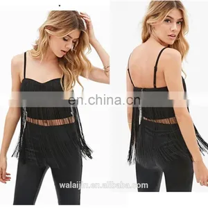 Strap Design Sex Woman Fringe Top Black Sexy Tops, Tassel Cloth thumbnail-1