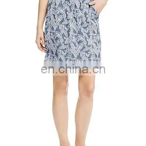 2015 Fashion Mature Women Abstract Print Denim Track Mini Skirt thumbnail-3