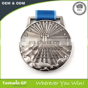 Custom Silver Plated Metal Medal With Ribbon Drape thumbnail-3