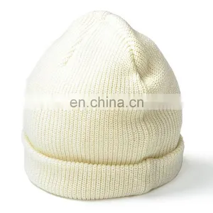 Custom Brand Logo Womens White Knitted Beanie Hat for Women thumbnail-6