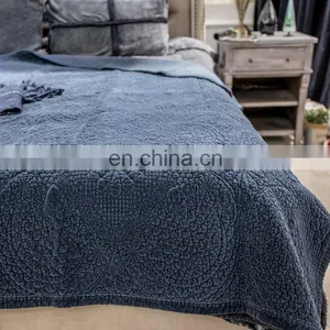 Oversized Microfiber Lightweight Blue Color Embossed Wavelet Pattern Quilt Set /bedding Sheet Sets thumbnail-4