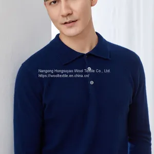 High Quality Polo Collar Long Sleeve Wool Cashmere Thick Jumper Sweater thumbnail-4
