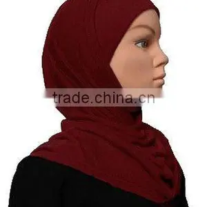 A446 Clearance Maroon SOLID COLOR TWO PIECES COTTON ISLAM HEADWEAR,MUSLIM HIJAB thumbnail-1
