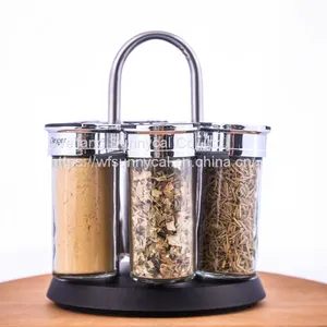 6 Jars Rotating Rack Set Spice Organizer Rack Kitchen Cabinet Spice Rack thumbnail-3