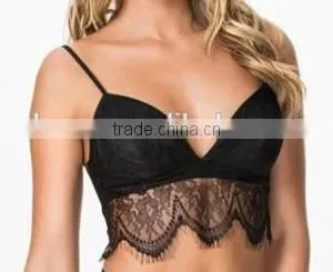 C67747A Europe Fashion Sexy Deep Black V-neck Lace Bralette for Young Lady thumbnail-2