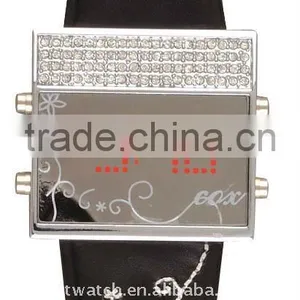 LED Digital Watch, Leather Band, Diamond Brezel thumbnail-1